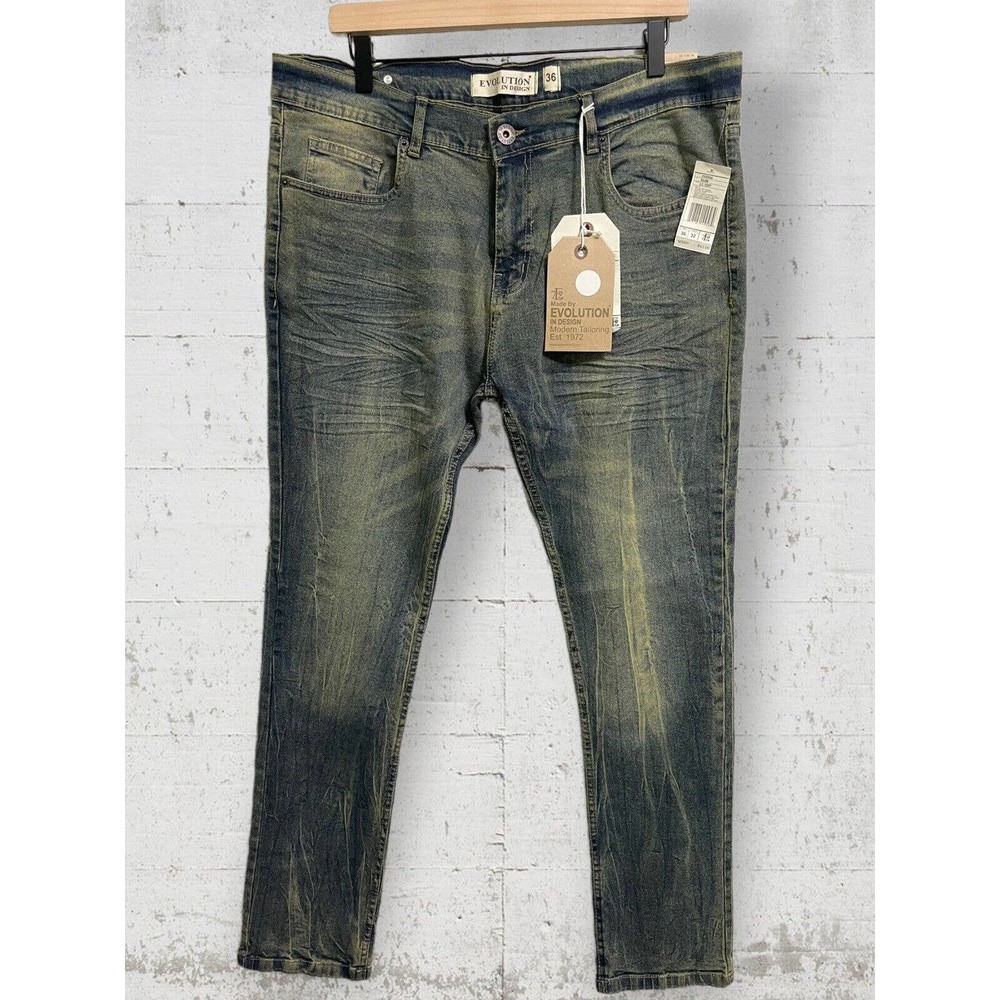 Evolution by Design Men's Jeans 36x32 Distressed Pants Slim Whiskering Tint
